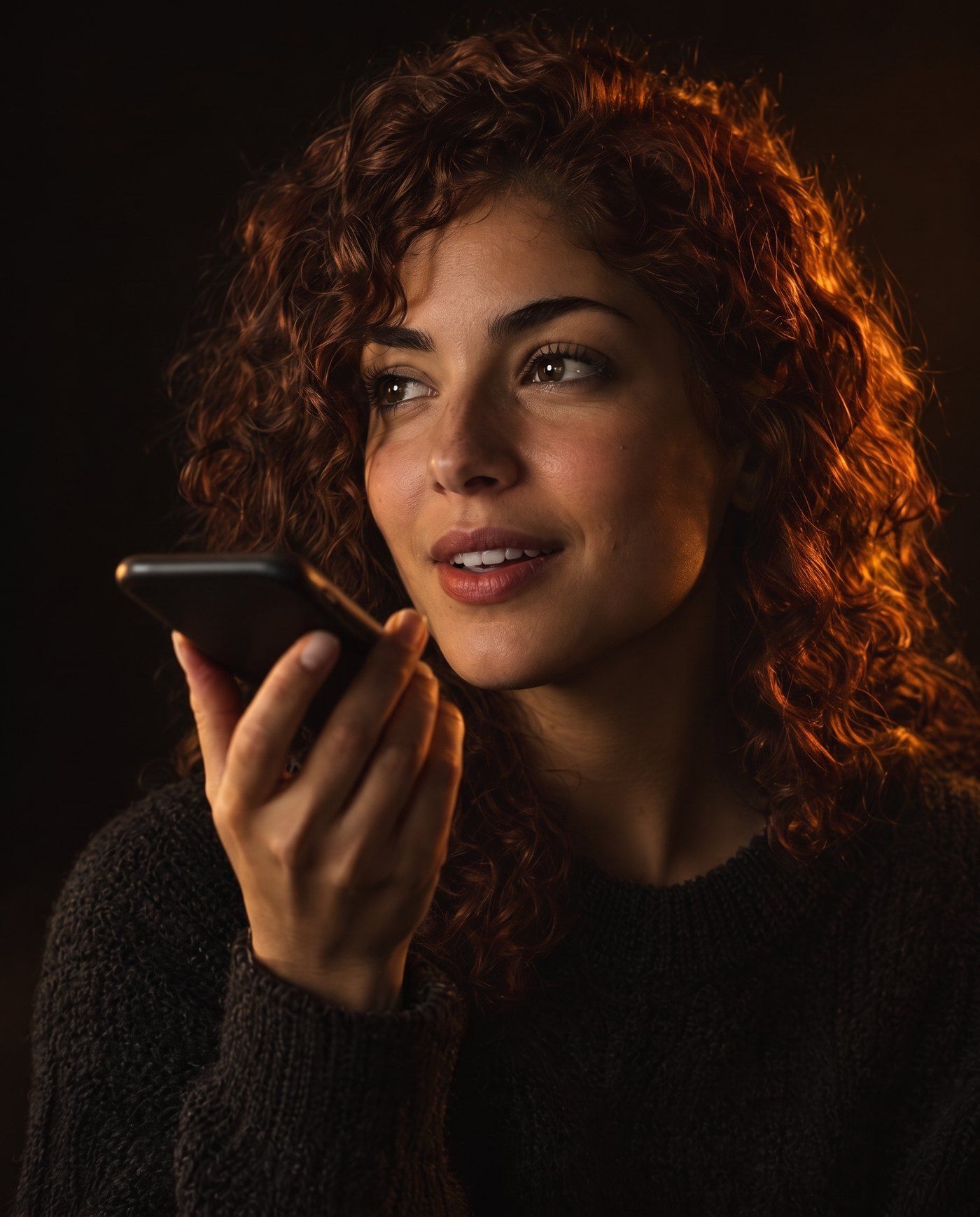 Lisa hält ihr Handy vor den Mund und diktiert.